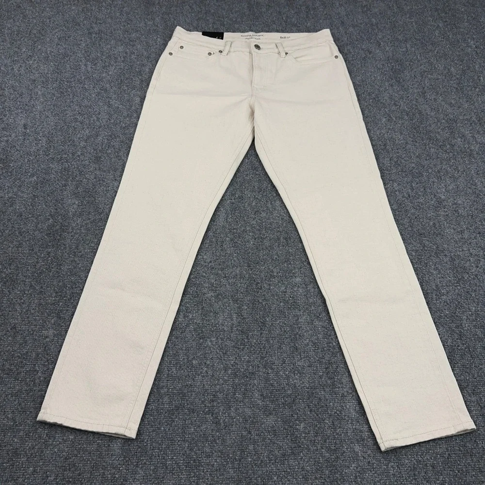 NEW Banana Republic Travel Jean Men 32x32 Ecru Slim Fit Tapered Stretch Speckled